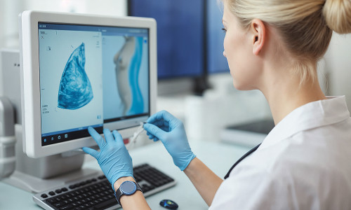 What does a breast ultrasound show?