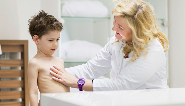 The reception desk at a medical center where parents make appointments with a pediatric dermatologist in Moscow.