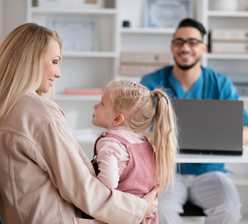 A girl during a routine consultation with a pediatric ENT specialist in Moscow.